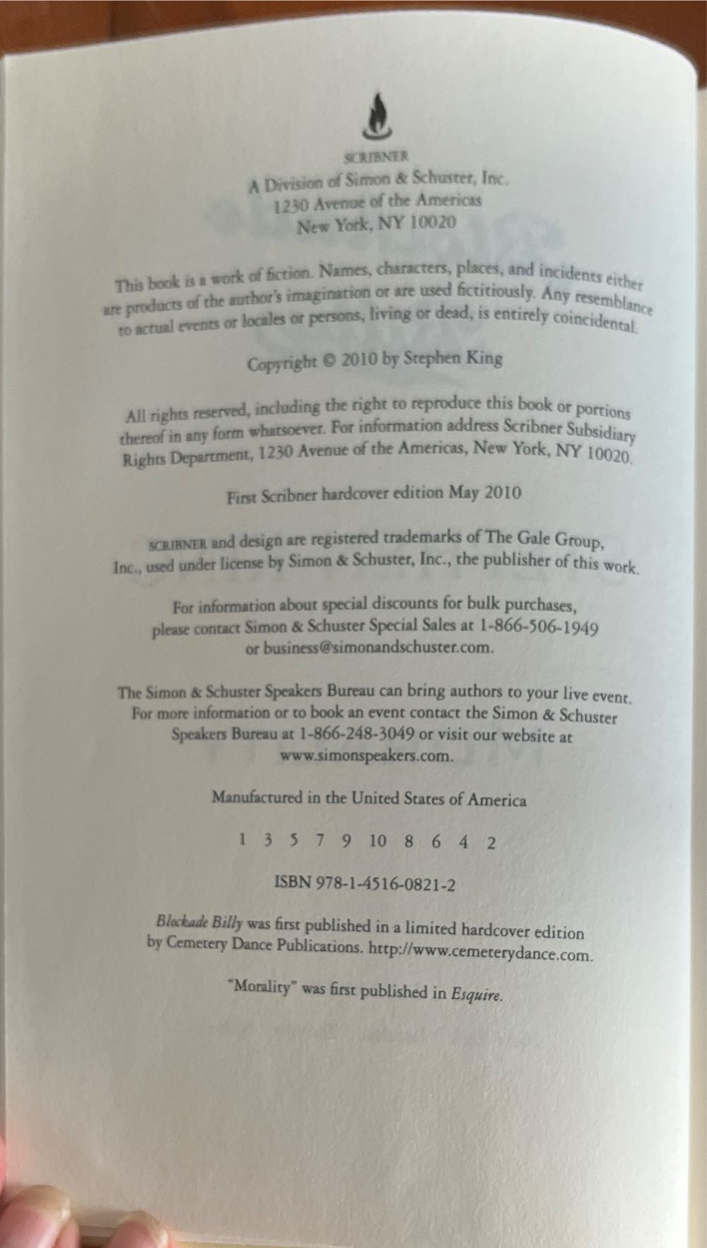 SK: Blockade Billy - Stephen King (Scribner - Hardcover) book collectible [Barcode 9781451608212] - Main Image 3