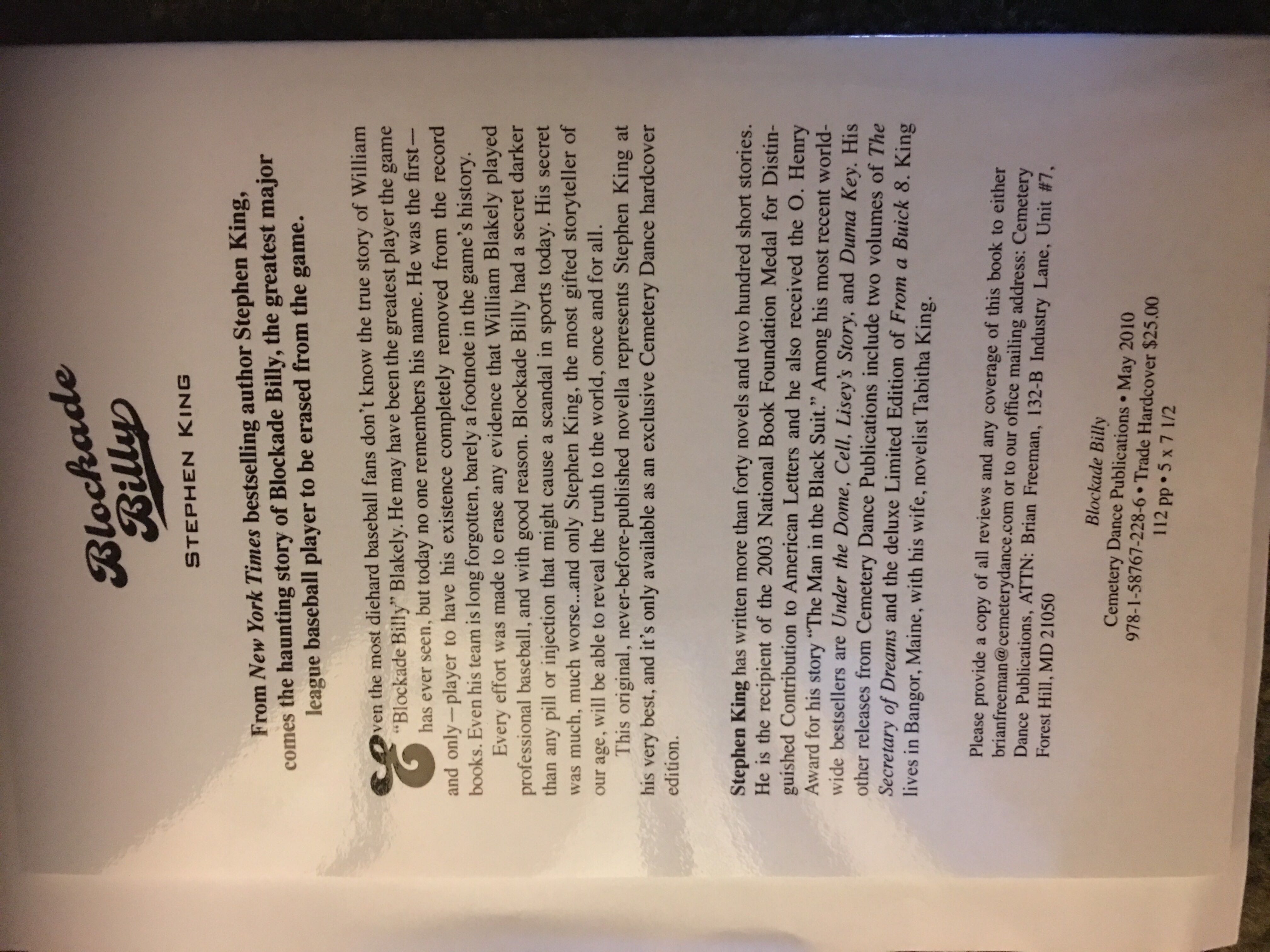 Blockade Billy - Stephen King (Cemetery Dance Publications - Hardcover) book collectible [Barcode 9781587672286] - Main Image 3