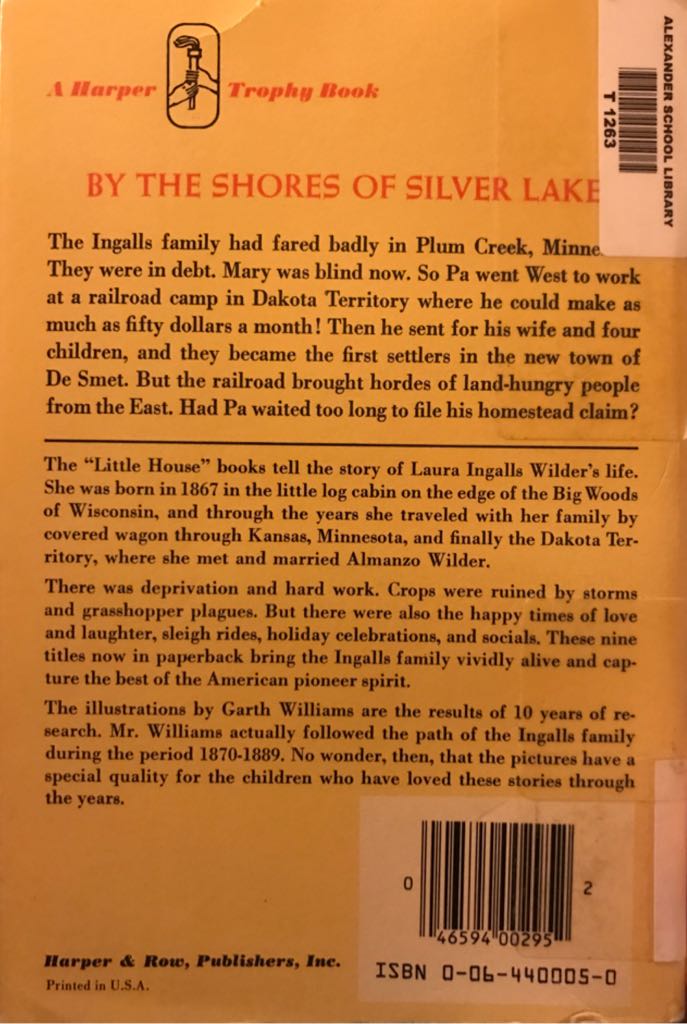 LIW: 5: The Shores Of Silver Lake - Laura Ingalls Wilder (HarperCollins / HarperTrophy - Paperback) book collectible [Barcode 9780064400053] - Main Image 2
