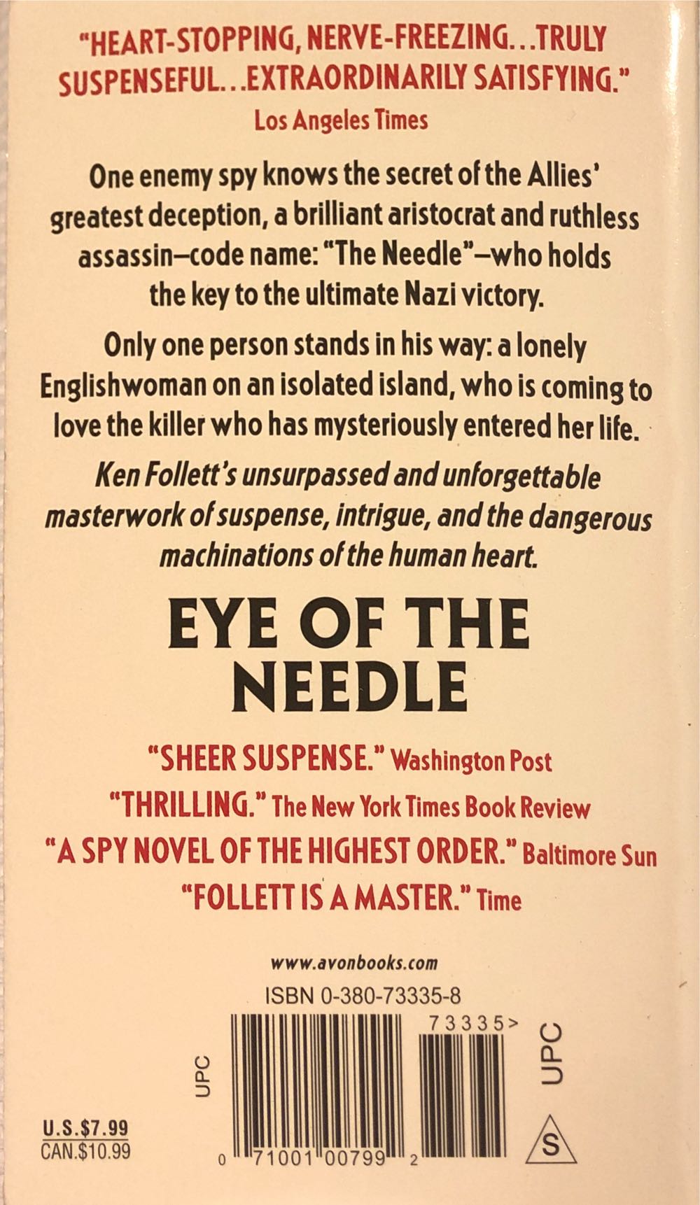 Eye Of The Needle - Ken Follett (Avon - Paperback) book collectible [Barcode 9780380733354] - Main Image 2