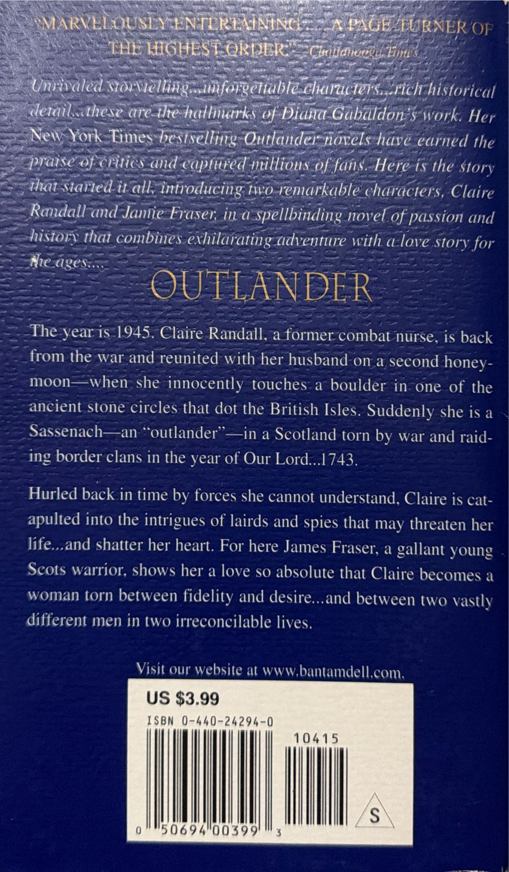 Outlander (Outlander, #1) - Diana Gabaldon (Dell - Paperback) book collectible [Barcode 9780440242949] - Main Image 2