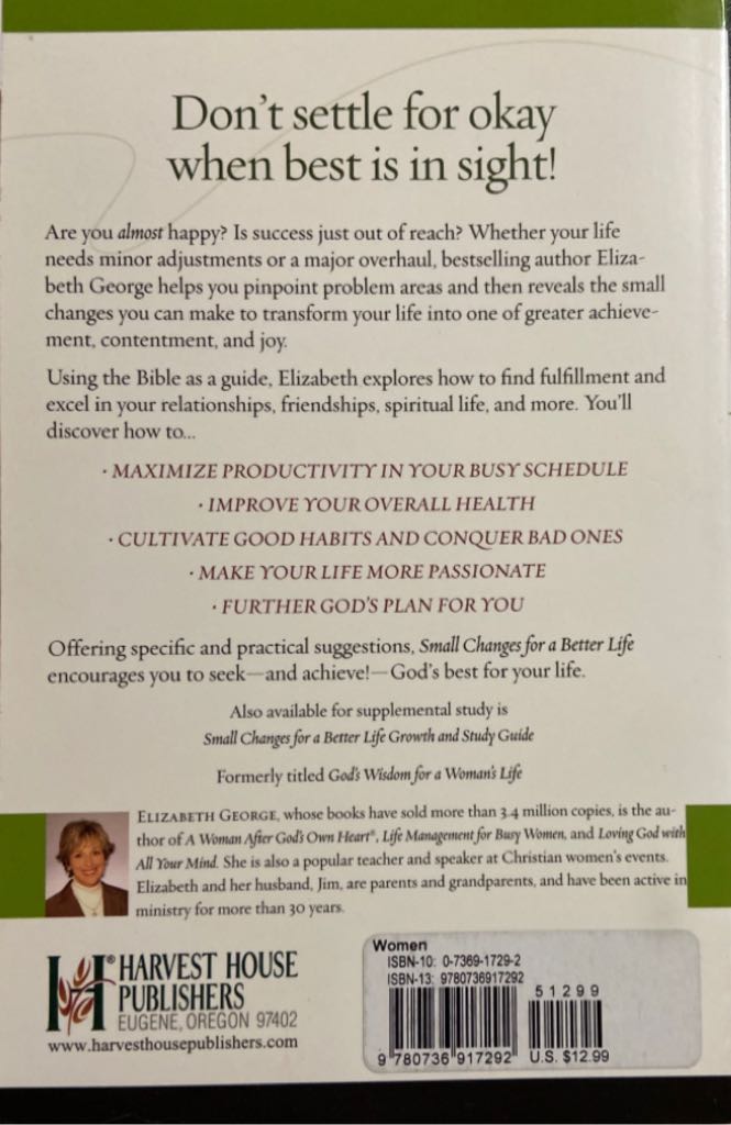 Small Changes for a Better Life - Elizabeth George (Harvest House - Paperback) book collectible [Barcode 9780736917292] - Main Image 2