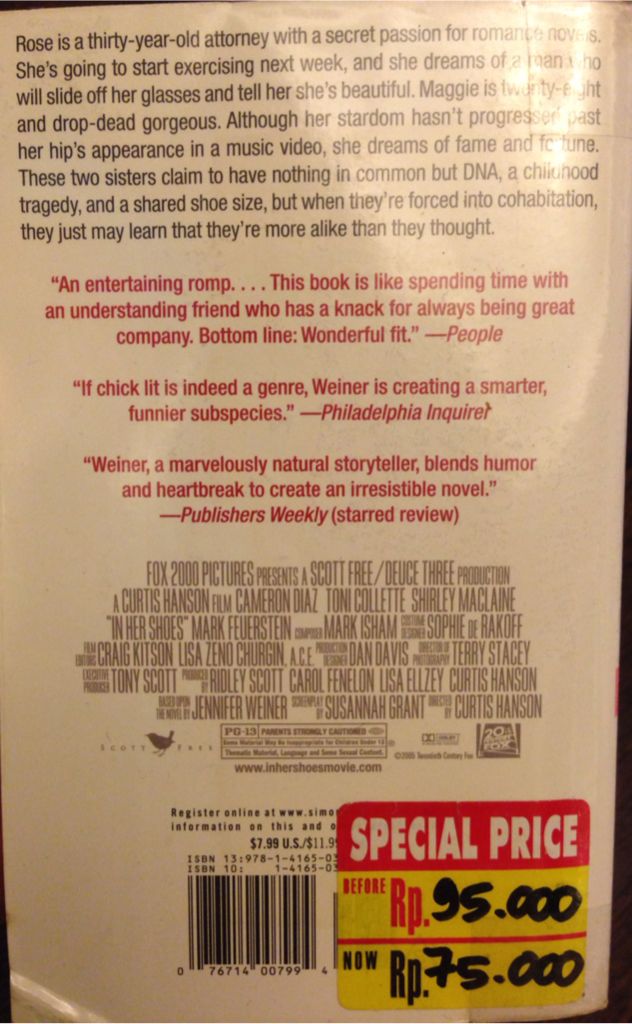 In Her Shoes - Jennifer Weiner (Pocket Star - Paperback) book collectible [Barcode 9781416503347] - Main Image 2