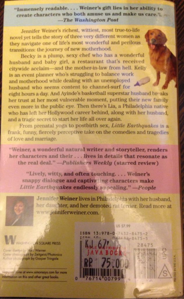 Little Earthquakes - Jennifer Weiner (Washington Square Press - Trade Paperback) book collectible [Barcode 9780743284752] - Main Image 2