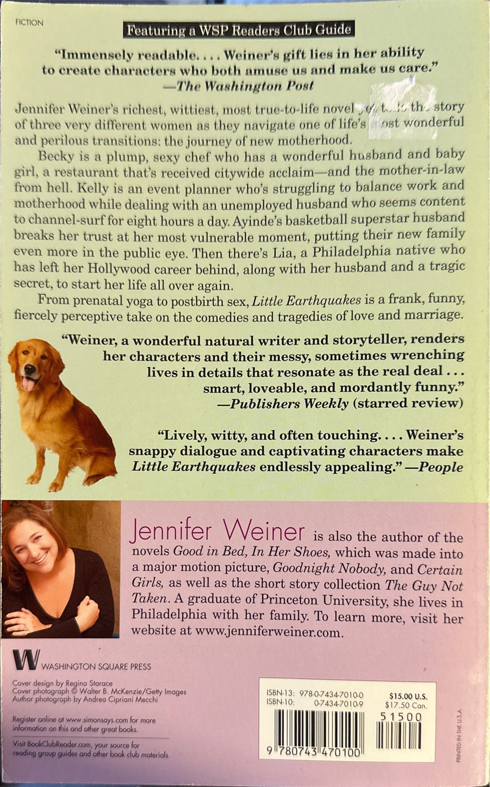 Little Earthquakes - Weiner, Jennifer (Atria Books - Paperback) book collectible [Barcode 9780743470100] - Main Image 2