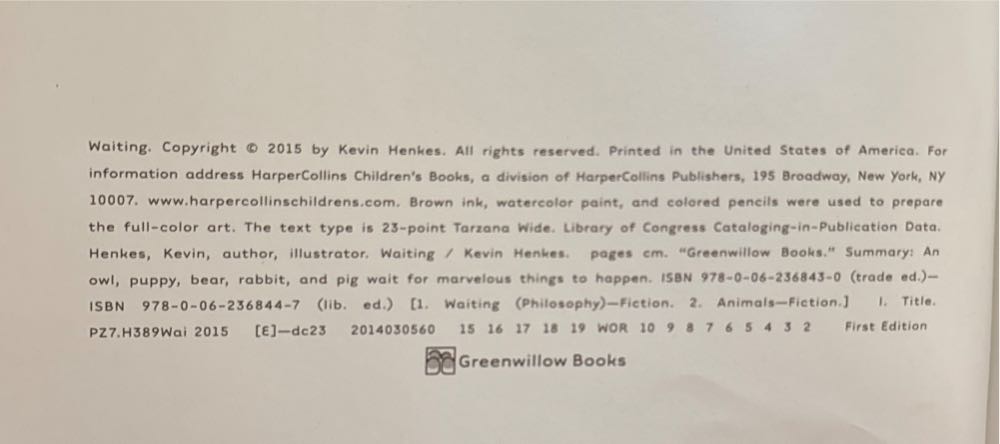 Waiting - Kevin Henkes (Greenwillow Books - Hardcover) book collectible [Barcode 9780062368430] - Main Image 3