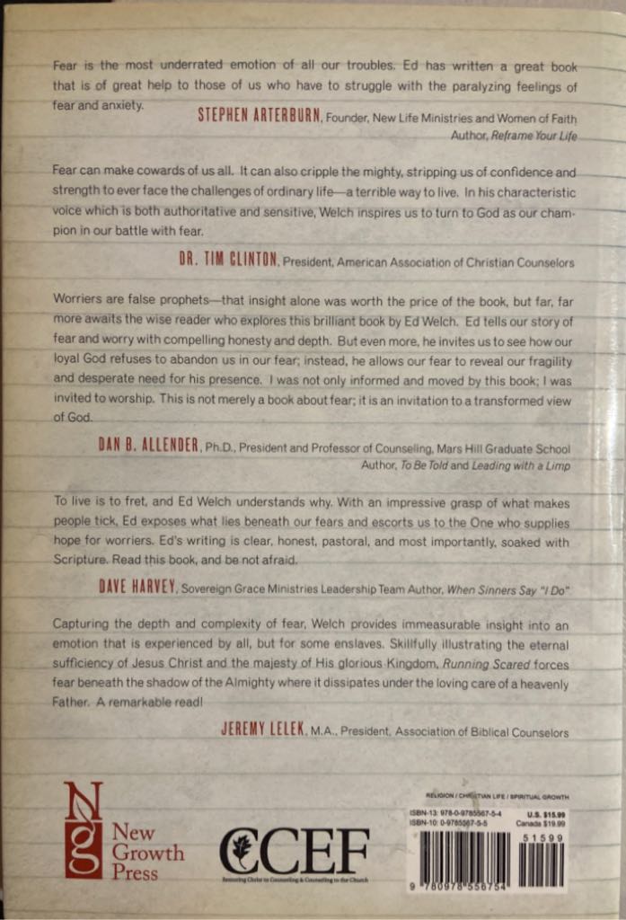 Running Scared - Edward T Welch (New Growth Press - Paperback) book collectible [Barcode 9780978556754] - Main Image 2