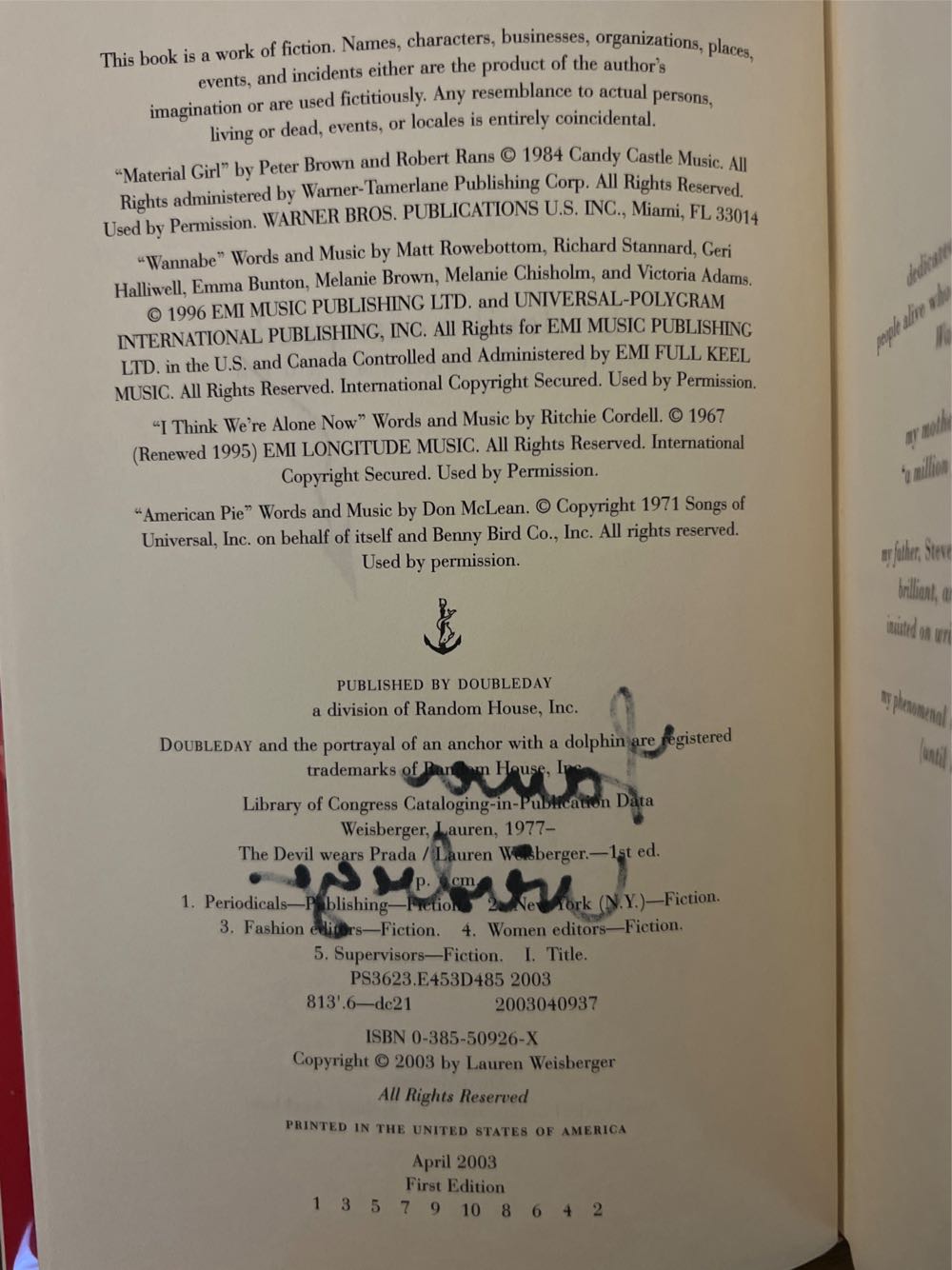 The Devil Wears Prada - Lauren Weisberger (Doubleday - Hardcover) book collectible [Barcode 9780385509268] - Main Image 4