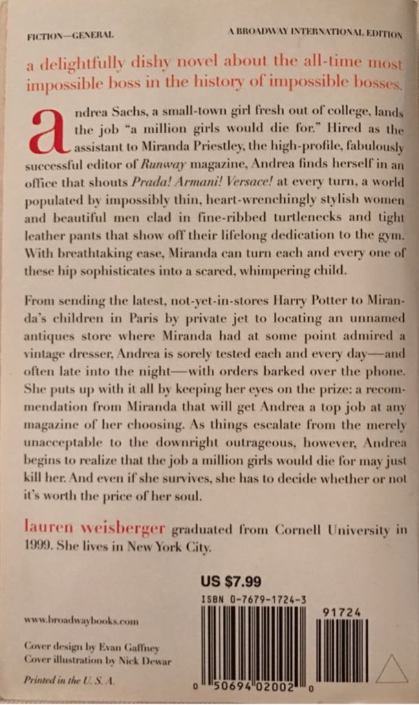 Prada1-The Devil Wears Prada - Lauren Weisberger (Broadway Books - Paperback) book collectible [Barcode 9780767917247] - Main Image 2