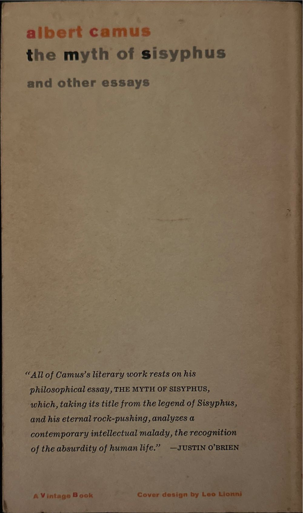The Myth Of Sisyphus - Albert Camus (A Vintage Book - Paperback) book collectible - Main Image 2