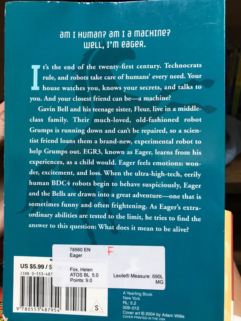 Eager - Helen Fox (Yearling - Paperback) book collectible [Barcode 9780553487954] - Main Image 2