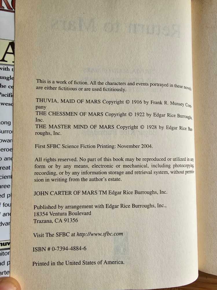 Return to Mars - Edgar Rice Burroughs (Science Fiction Book Club - Hardcover) book collectible [Barcode 9780739448847] - Main Image 4
