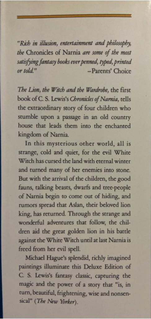 The Lion, the Witch and the Wardrobe - C. S. Lewis (MacMillan Publishing Company - Hardcover) book collectible [Barcode 9780027582000] - Main Image 2