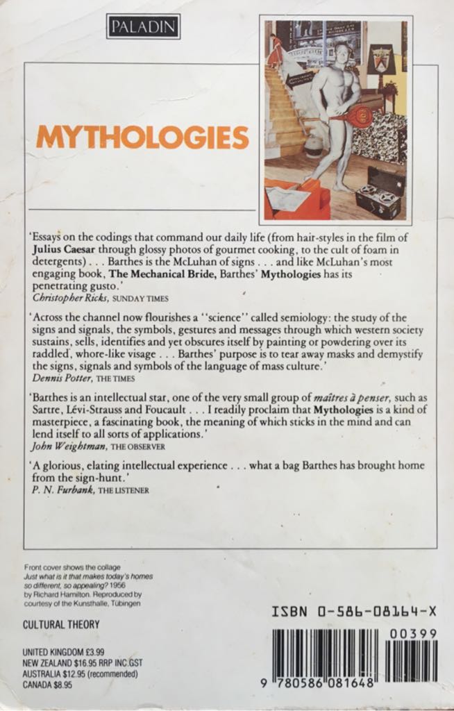 Mythologies - Roland Barthes (Hill And Wang - Paperback) book collectible [Barcode 9780374521509] - Main Image 2