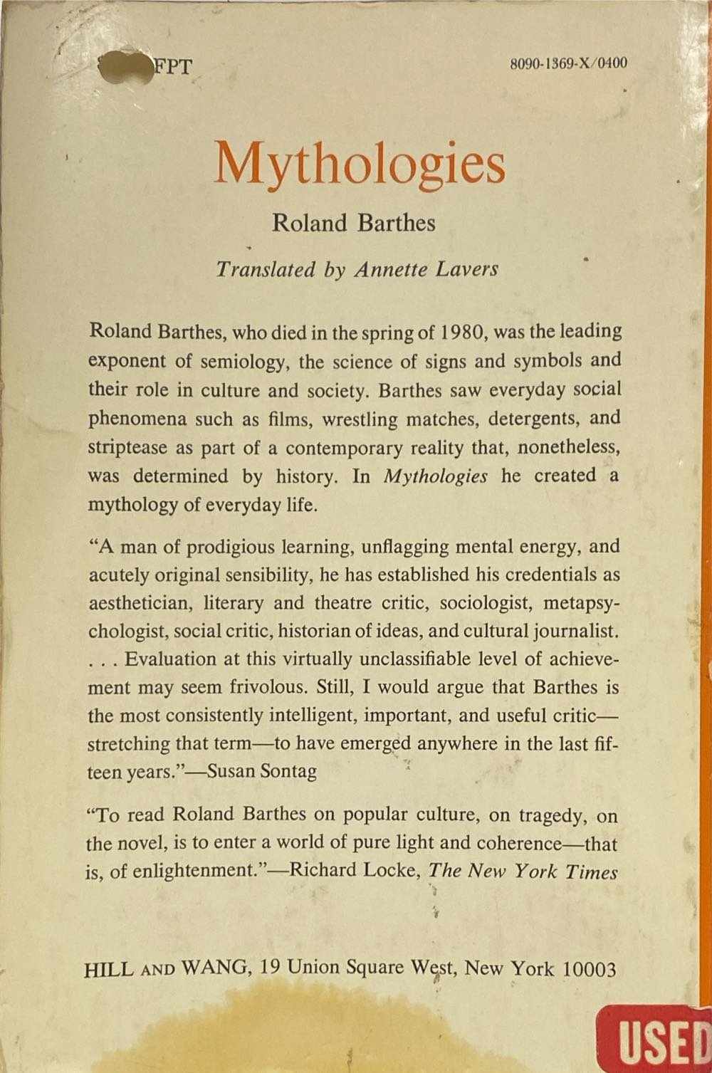 Mythologies - Ronald Barthes (Macmillan - Paperback) book collectible [Barcode 9780809071937] - Main Image 2