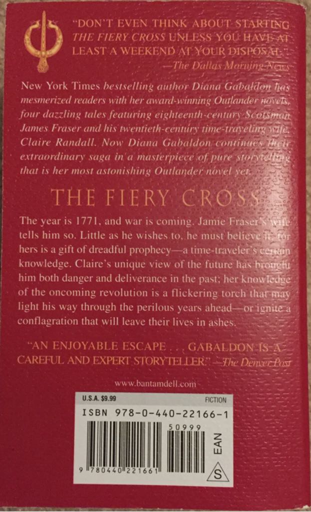 Outlander #5: The Fiery Cross - Diana Gabaldon (Dell - Paperback) book collectible [Barcode 9780440221661] - Main Image 2