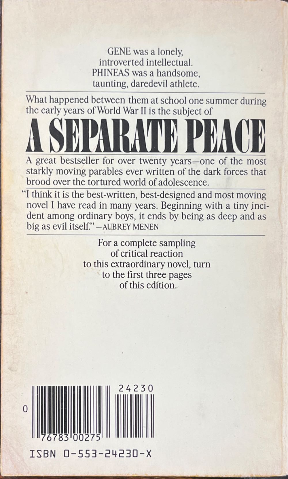 Separate Peace, A - John Knowles (Bantam Books - Paperback) book collectible [Barcode 9780553242300] - Main Image 2