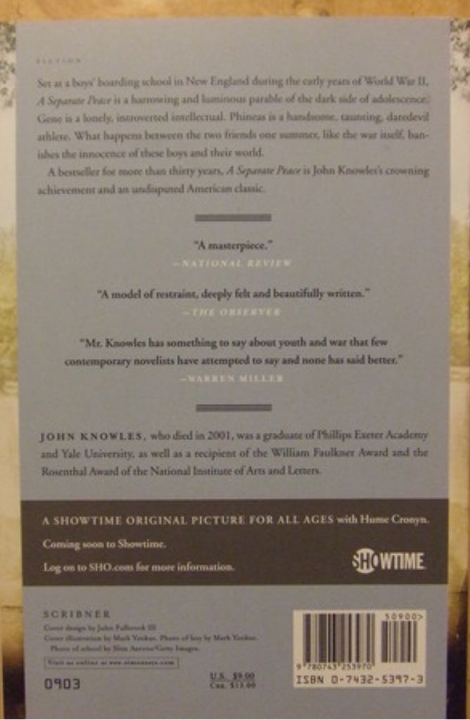 A Separate Peace - John Knowles (Scribner - Paperback) book collectible [Barcode 9780743253970] - Main Image 2