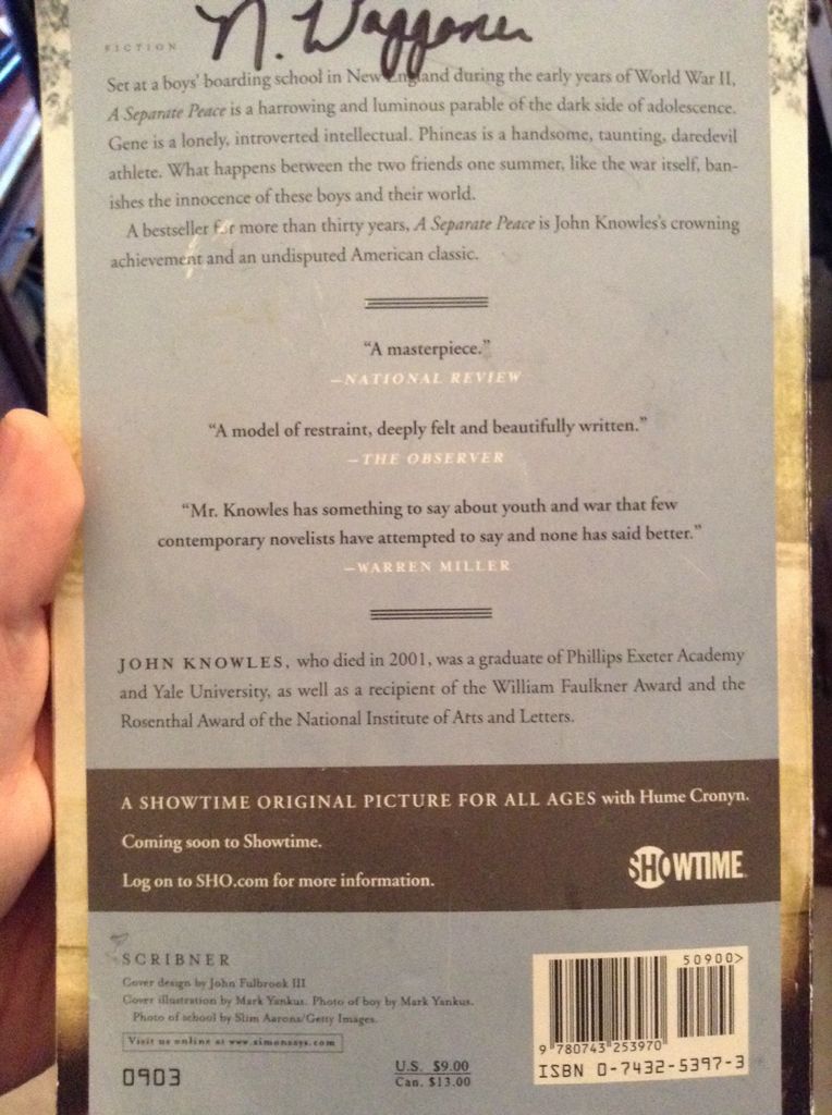 A Separate Peace  (Scribner - Paperback) book collectible - Main Image 2