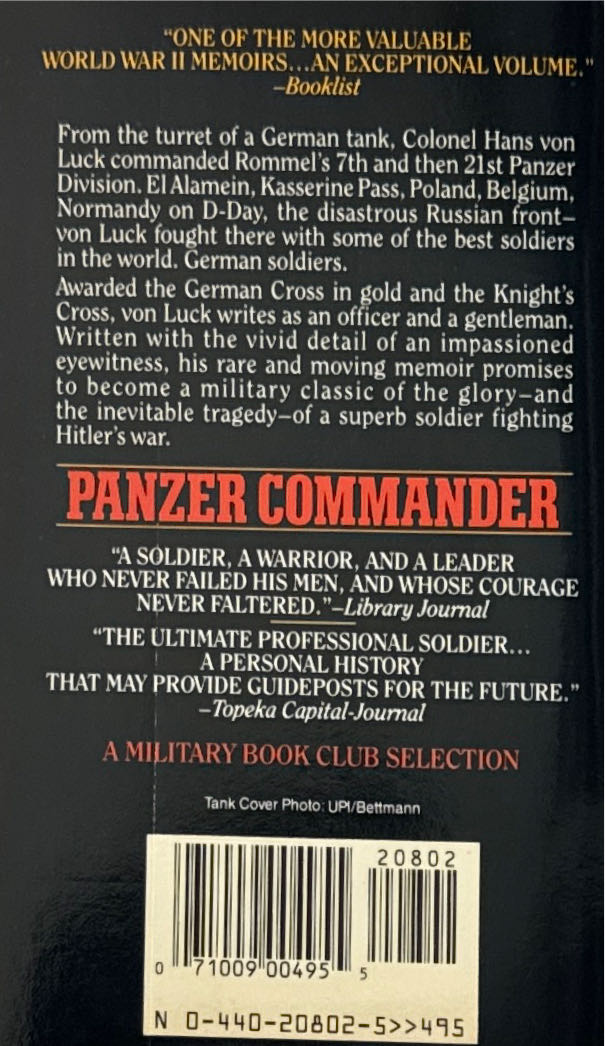 Panzer Commander: The Memoirs of Colonel Hans von Luck - Hans Von Luck (Dell - Paperback) book collectible [Barcode 9780440208020] - Main Image 2