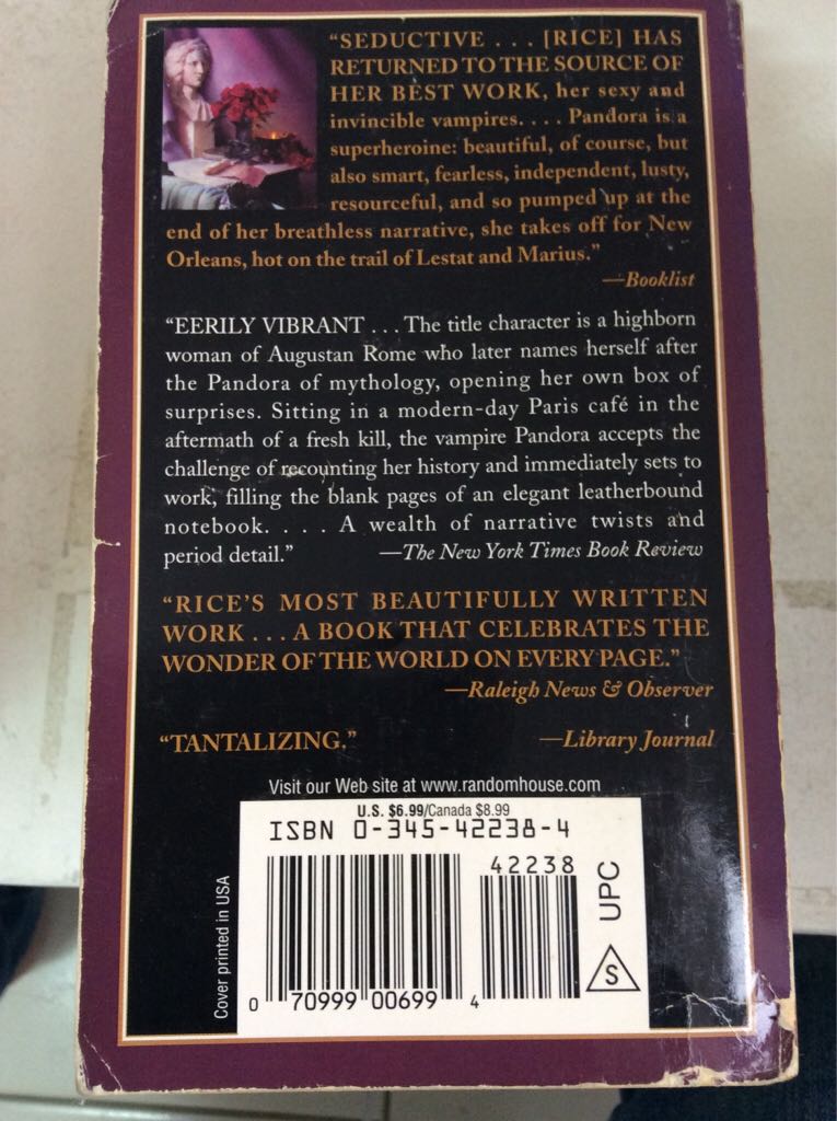 Pandora - Anne Rice (Ballantine Books - Paperback) book collectible [Barcode 9780345422385] - Main Image 2
