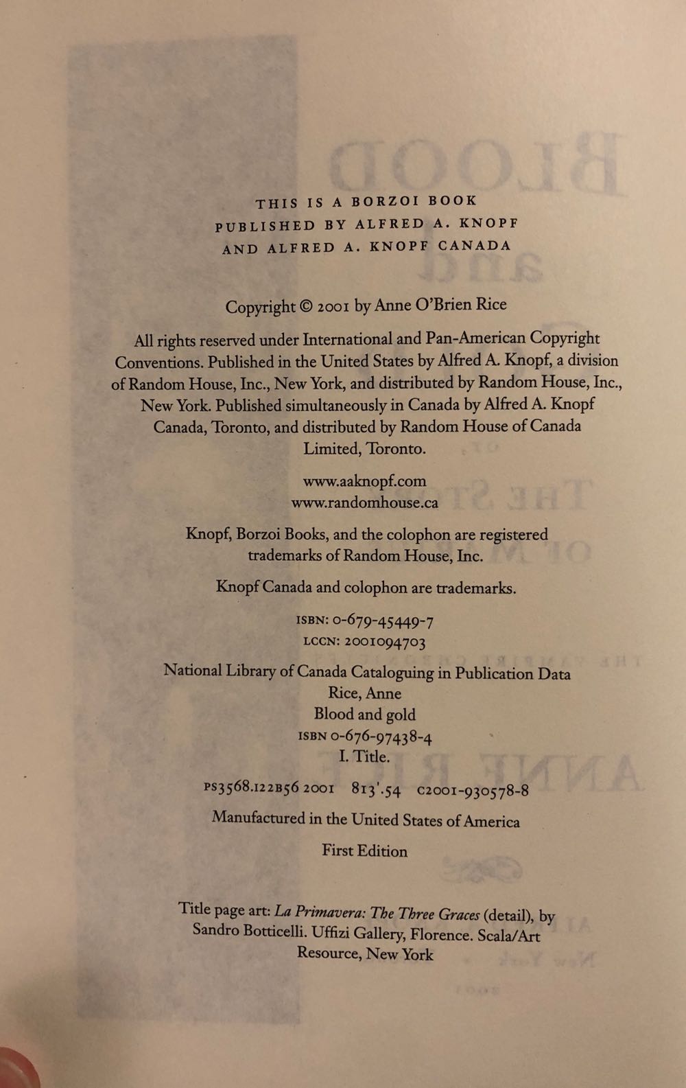 Blood and Gold - Anne Rice (Alfred A Knopf - Hardcover) book collectible [Barcode 9780679454496] - Main Image 3