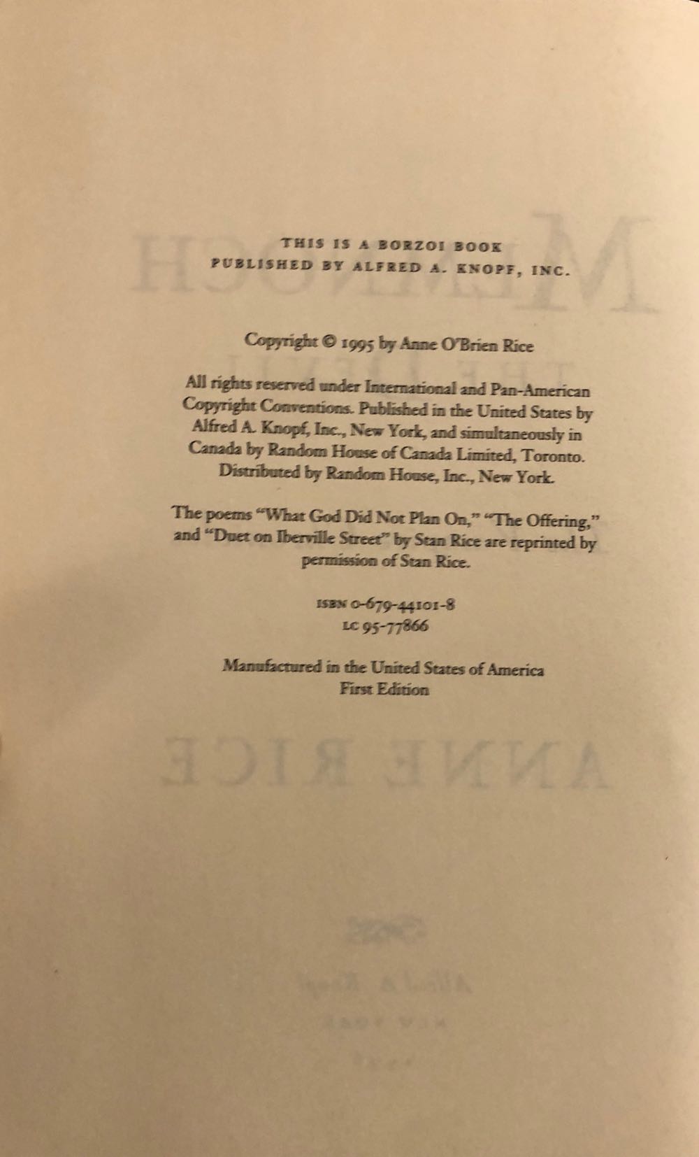 Memnoch the Devil - Anne Rice (Knopf - Hardcover) book collectible [Barcode 9780679441014] - Main Image 3