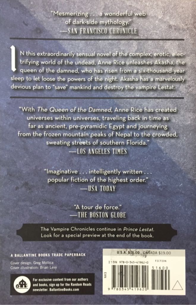 The Queen of the Damned - Anne Rice (Ballantine Books - Paperback) book collectible [Barcode 9780345419620] - Main Image 2