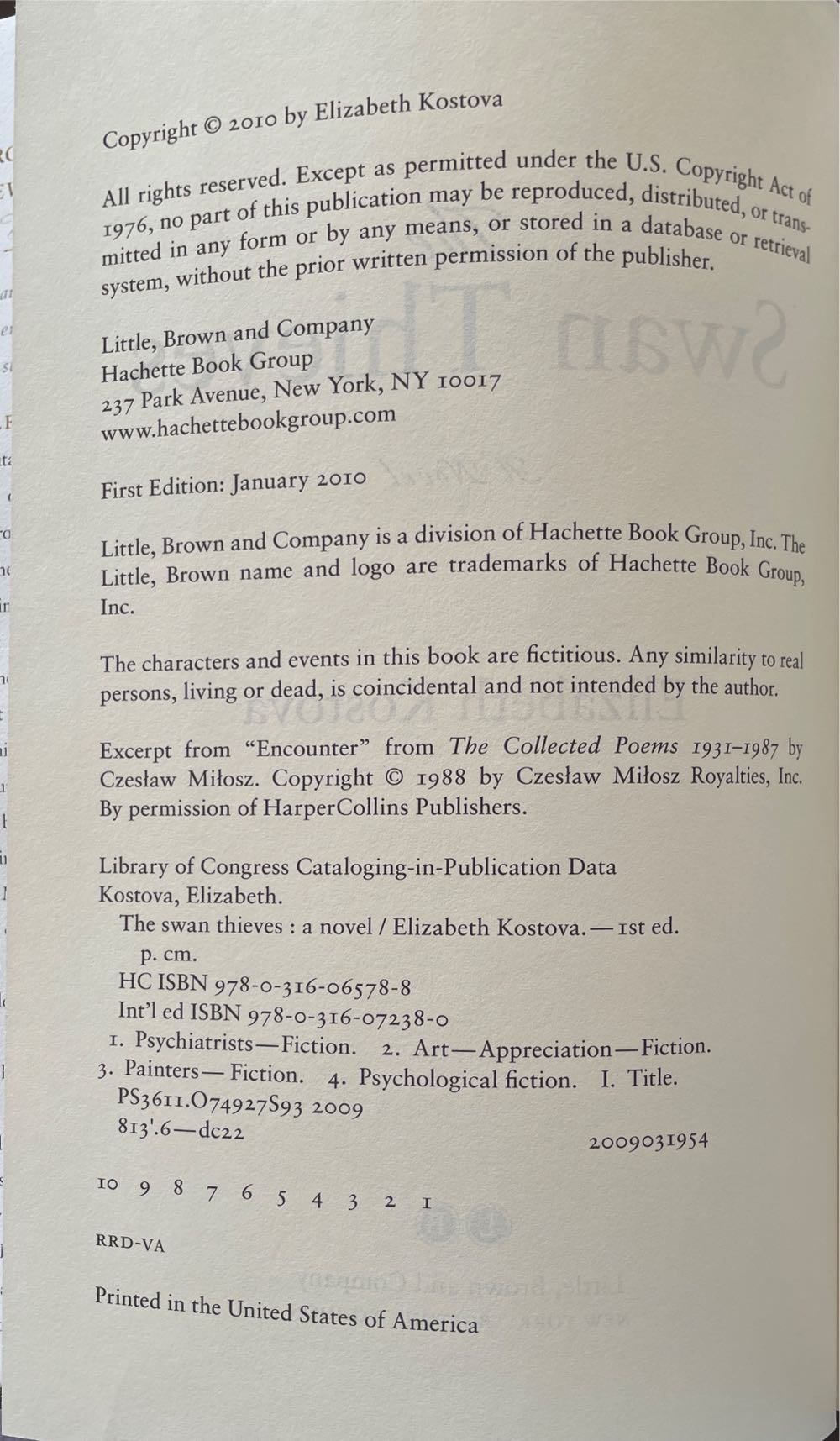 The Swan Thieves - Elizabeth Kostova (Little Brown - Hardcover) book collectible [Barcode 9780316065788] - Main Image 3