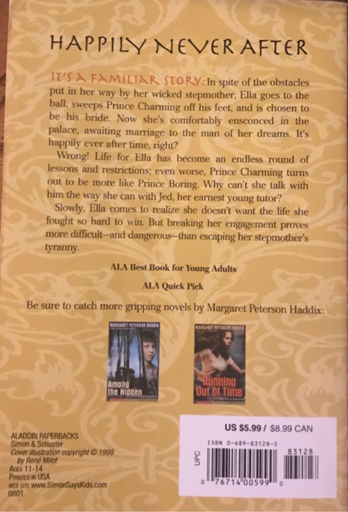 Just Ella - Margaret Peterson Haddix (Aladdin Paperbacks - Paperback) book collectible [Barcode 9780689831287] - Main Image 2