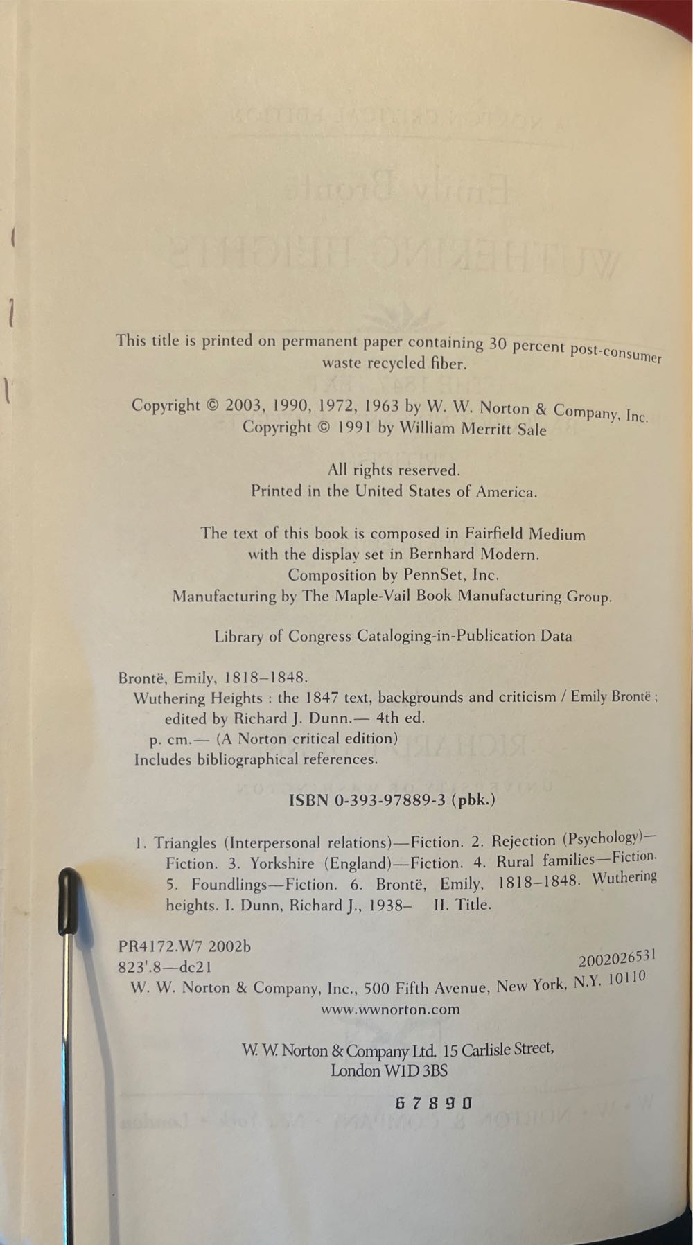 Wuthering Heights - Emily Bronte (W. W. Norton & Company - Paperback) book collectible [Barcode 9780393978896] - Main Image 3