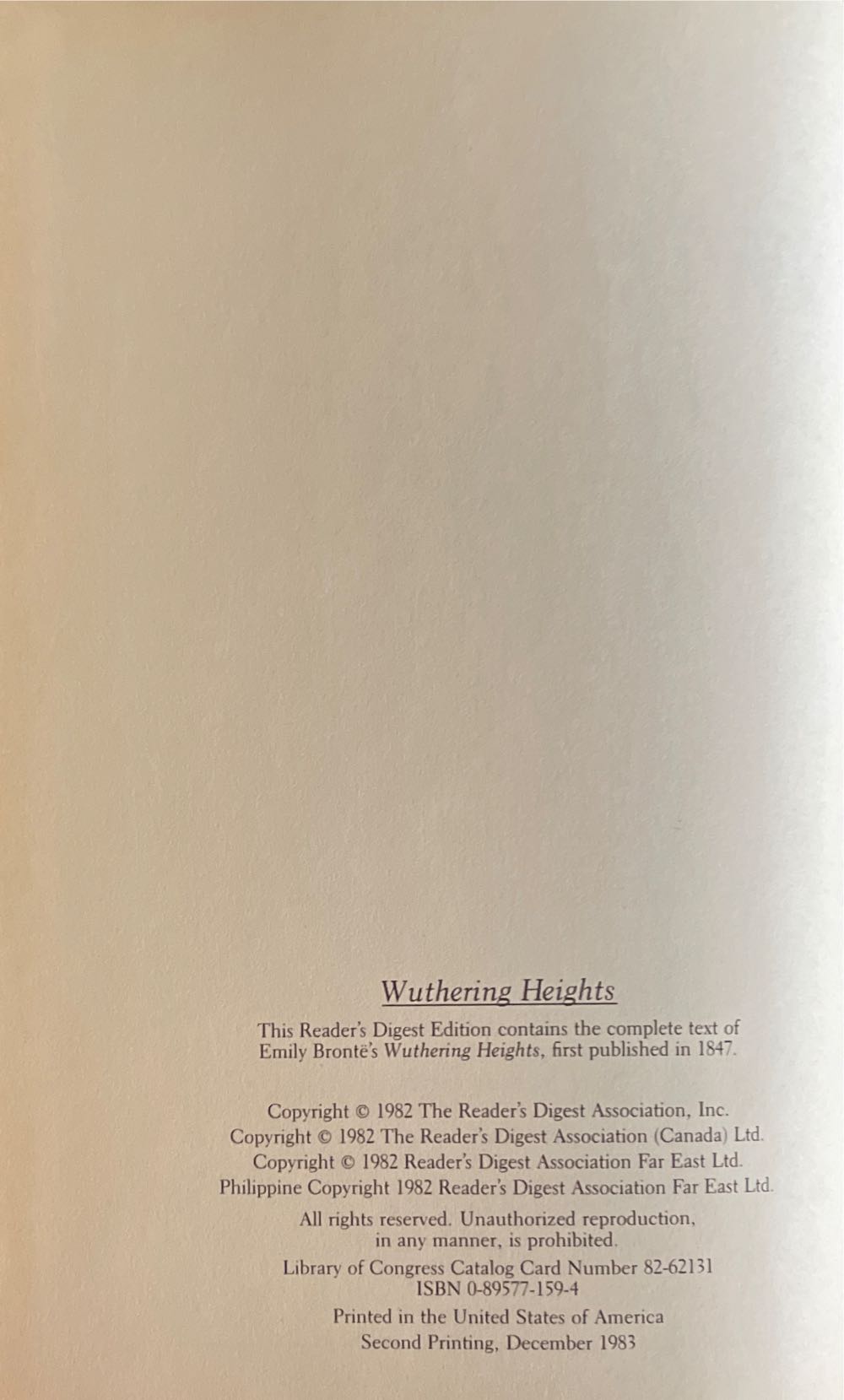 Wuthering Heights - Emily Bronte (Reader’s Digest Association, Inc. - Hardcover) book collectible [Barcode 9780895771599] - Main Image 3