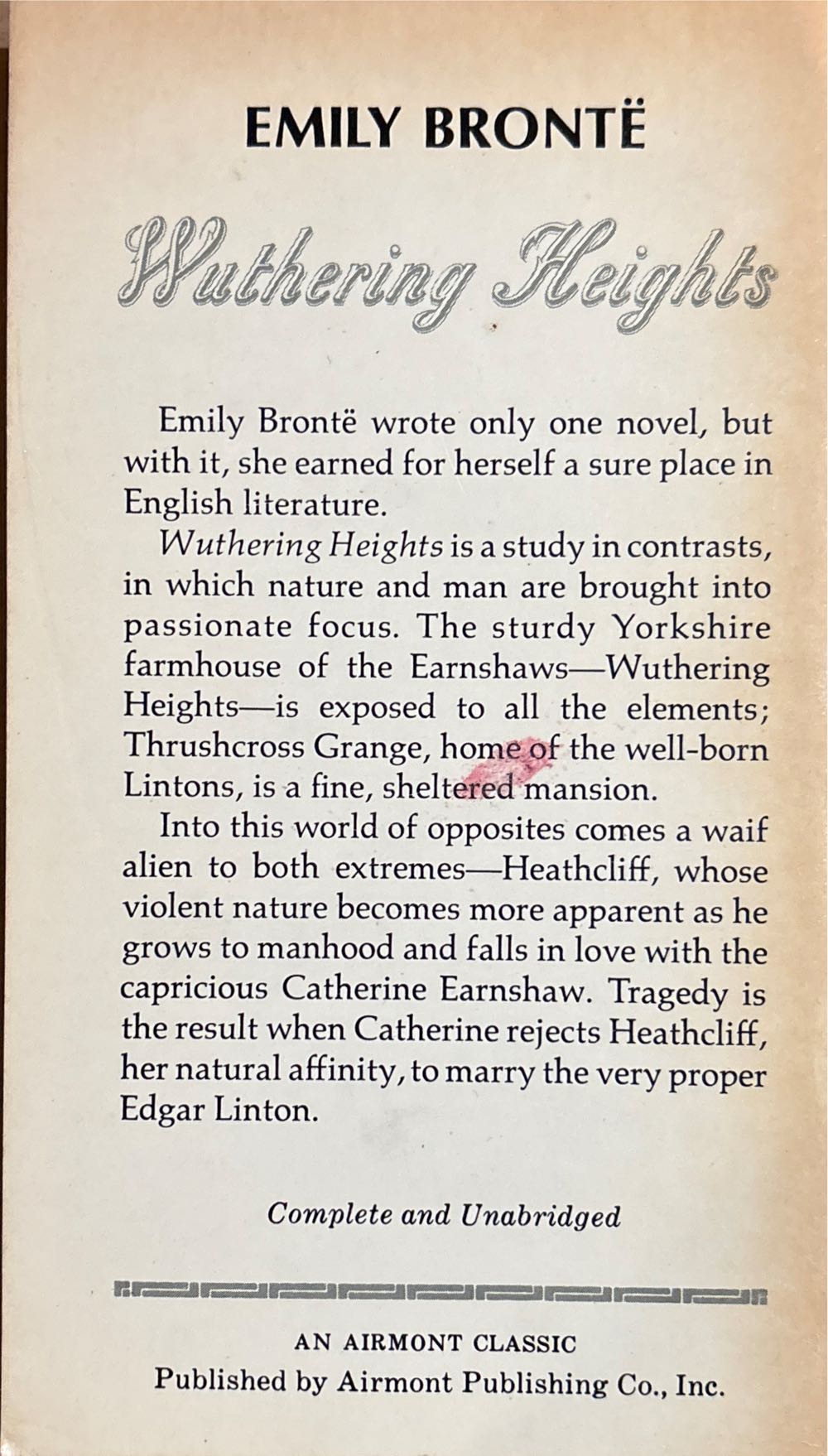 Wuthering Heights - Emily Bronte͏̈ (Airmont Classic Series - Paperback) book collectible - Main Image 2