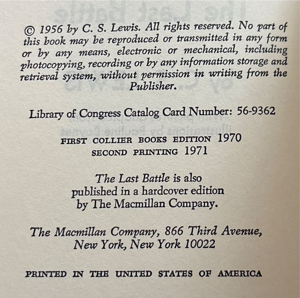 The Last Battle - C. S. Lewis (The MacMillian Company - Paperback) book collectible - Main Image 3