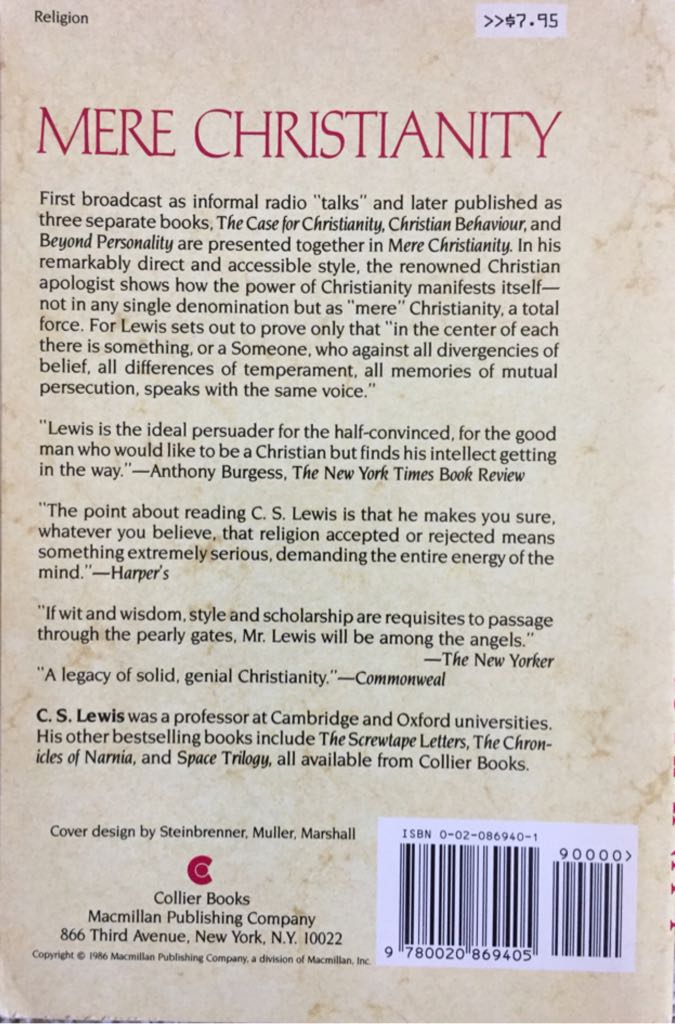 Mere Christianity - C.S. Lewis (Macmillan - Paperback) book collectible [Barcode 9780020869405] - Main Image 2