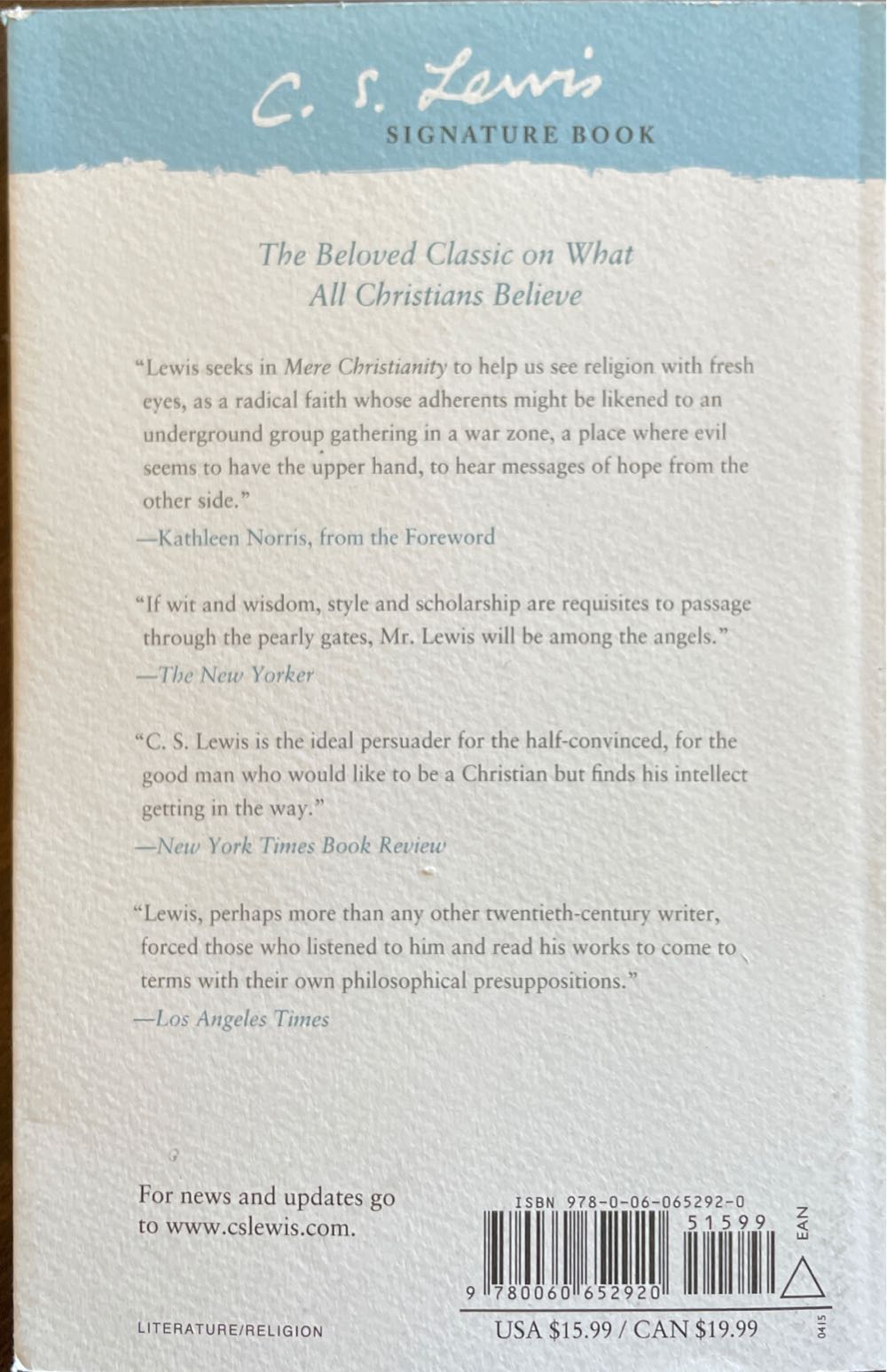 Mere Christianity - C.S. Lewis (Harperone - Paperback) book collectible [Barcode 9780060652920] - Main Image 4