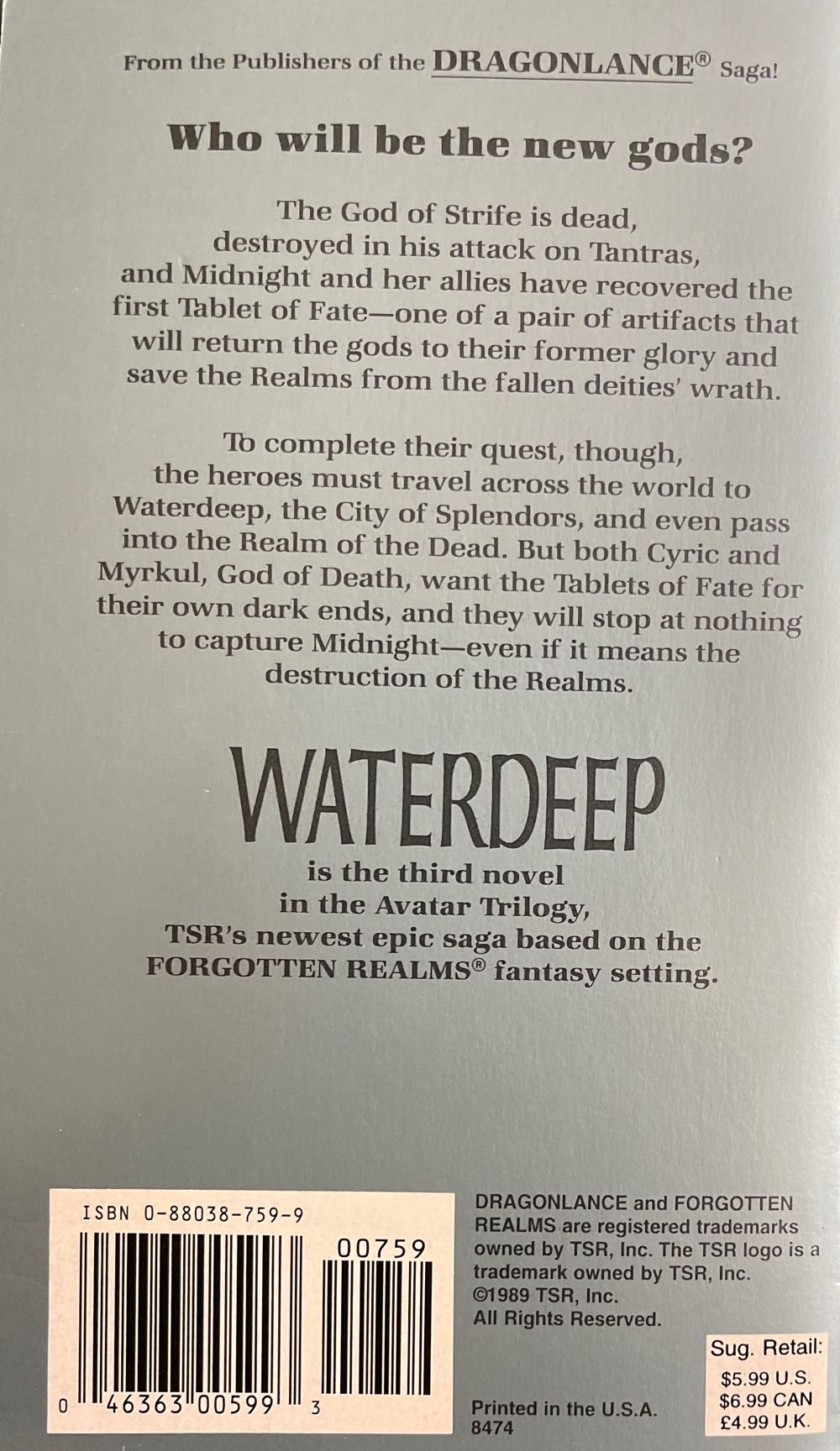 Waterdeep - Richard Awlinson (Wizards of the Coast - Paperback) book collectible [Barcode 0880387599] - Main Image 2