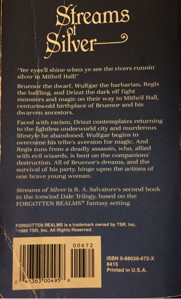DID 02 Streams of Silver - R. A. Salvatore (TSR, Inc. - Paperback) book collectible [Barcode 9780880386722] - Main Image 2