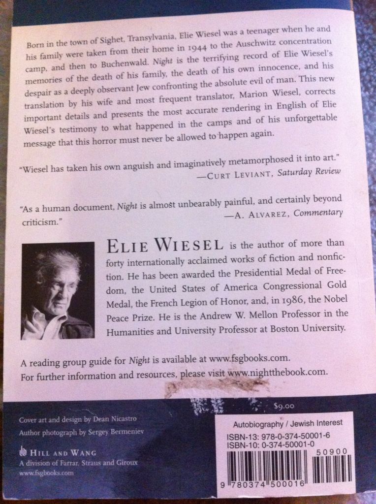 Night - Elie Wiesel (Hill And Wang - Paperback) book collectible [Barcode 9780374500016] - Main Image 2