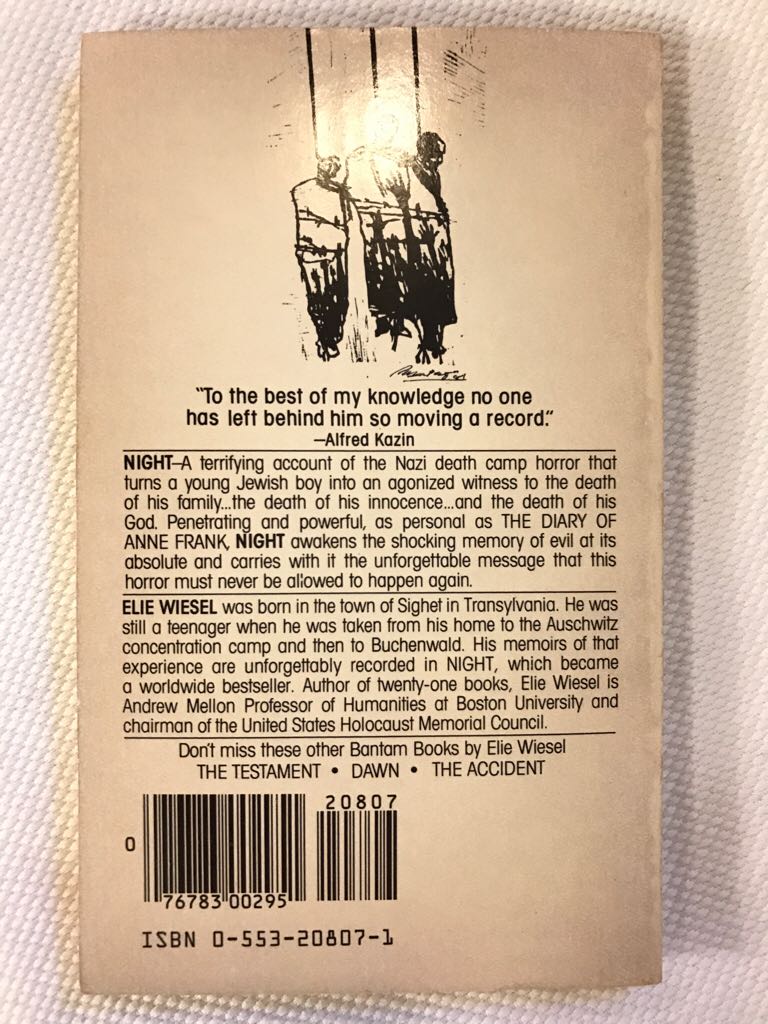 Night - Elie Wiesel (New York, Bantam - Hardcover) book collectible [Barcode 9780553208078] - Main Image 2
