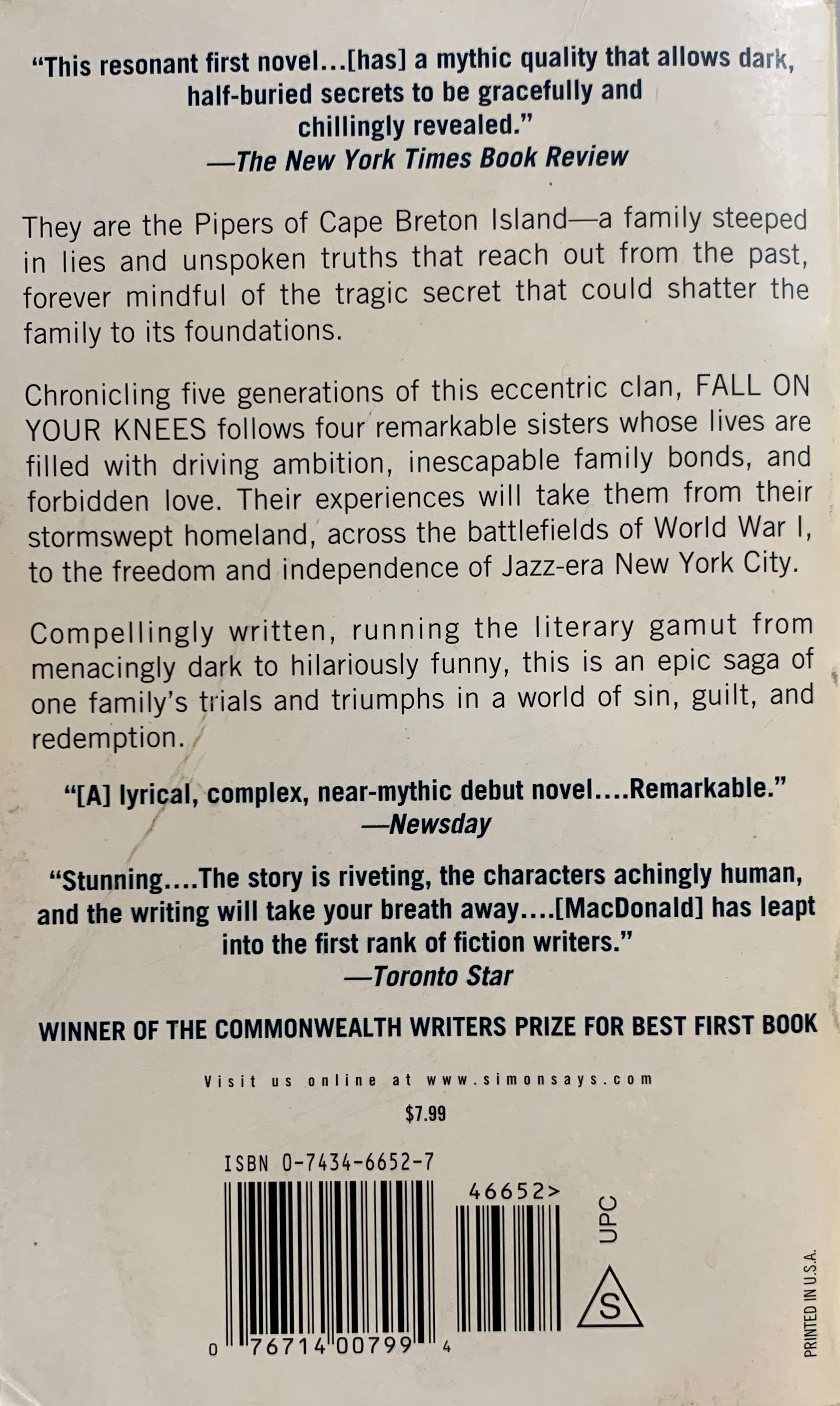 Fall On Your Knees - Ann-Marie MacDonald (Pocket Books Fiction - Paperback) book collectible [Barcode 9780743466523] - Main Image 2