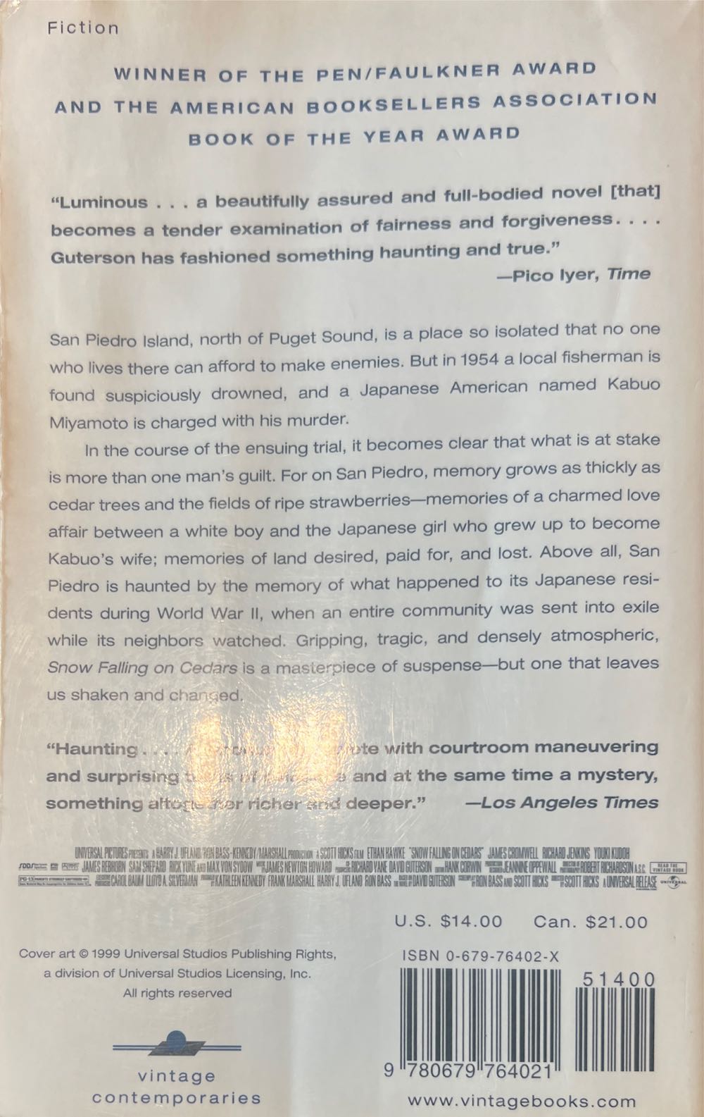 Snow Falling on Cedars - David Guterson (Vintage - Paperback) book collectible [Barcode 9780679764021] - Main Image 3