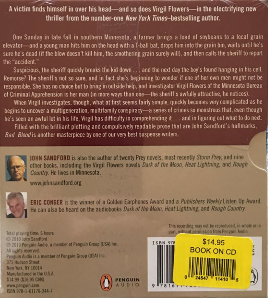 John Sanford Virgil 2010 Bad Blood - John Sandford (Penguin Audio - Audiobook) book collectible [Barcode 9780857204813] - Main Image 2