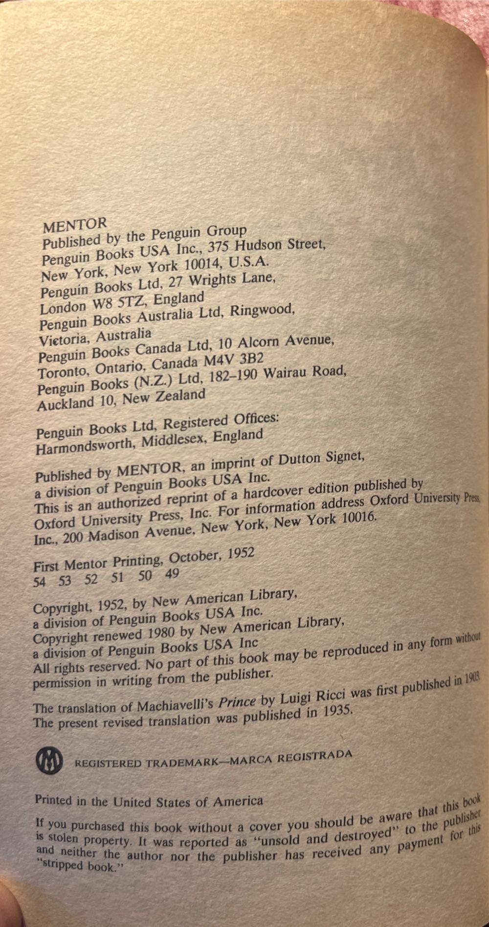 Prince, The - Niccolo Machiavelli (Mentor - Paperback) book collectible [Barcode 9780451627551] - Main Image 3