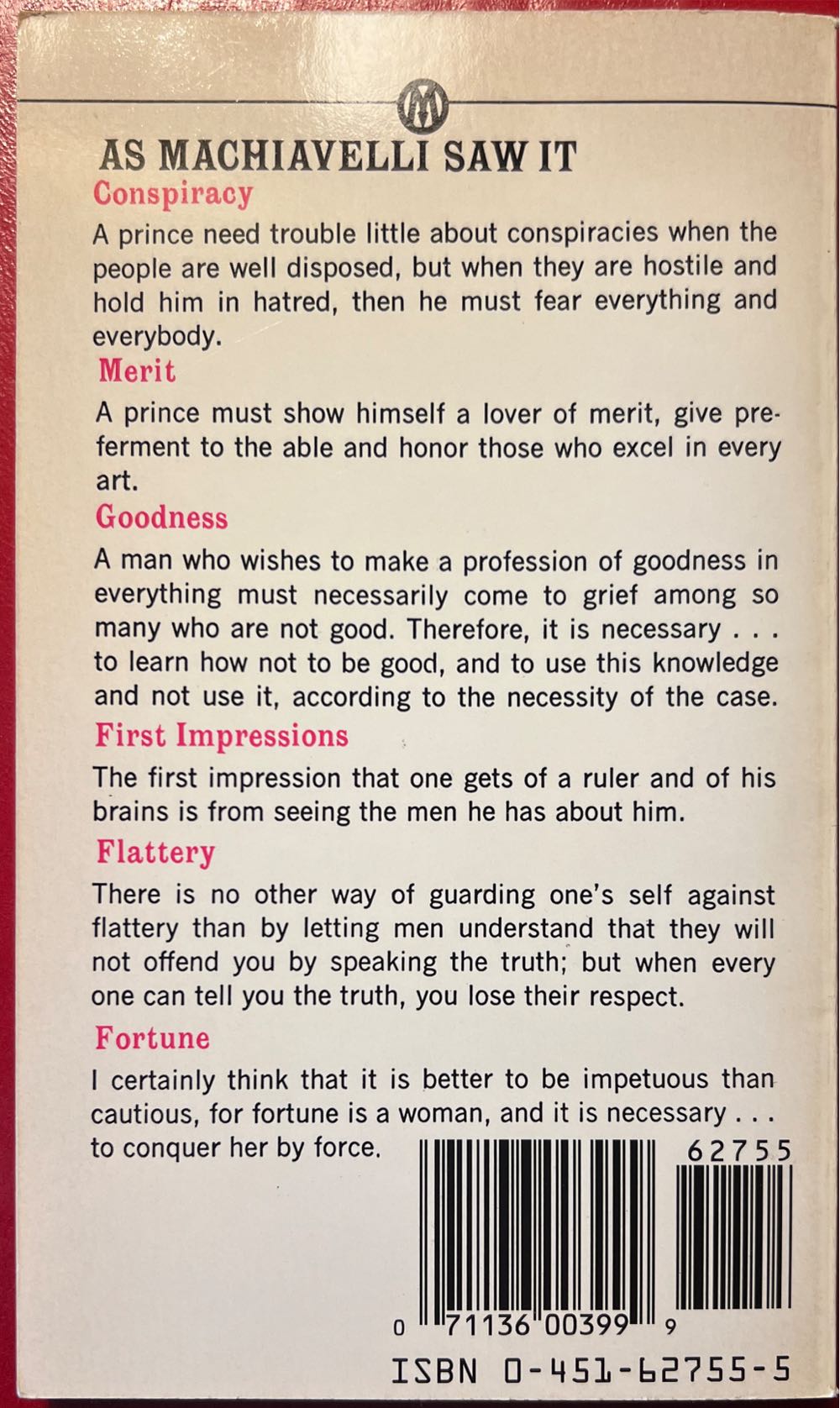 Prince, The - Niccolo Machiavelli (Mentor - Paperback) book collectible [Barcode 9780451627551] - Main Image 4