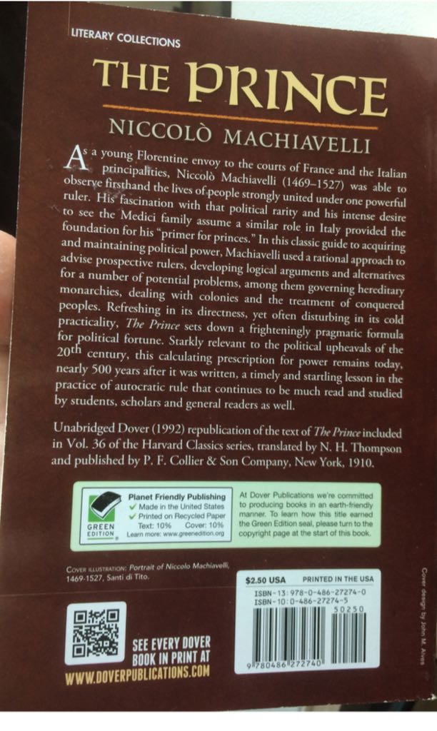 The Prince - N.H. Thomson (Dover Publications - Paperback) book collectible [Barcode 9780486272740] - Main Image 2