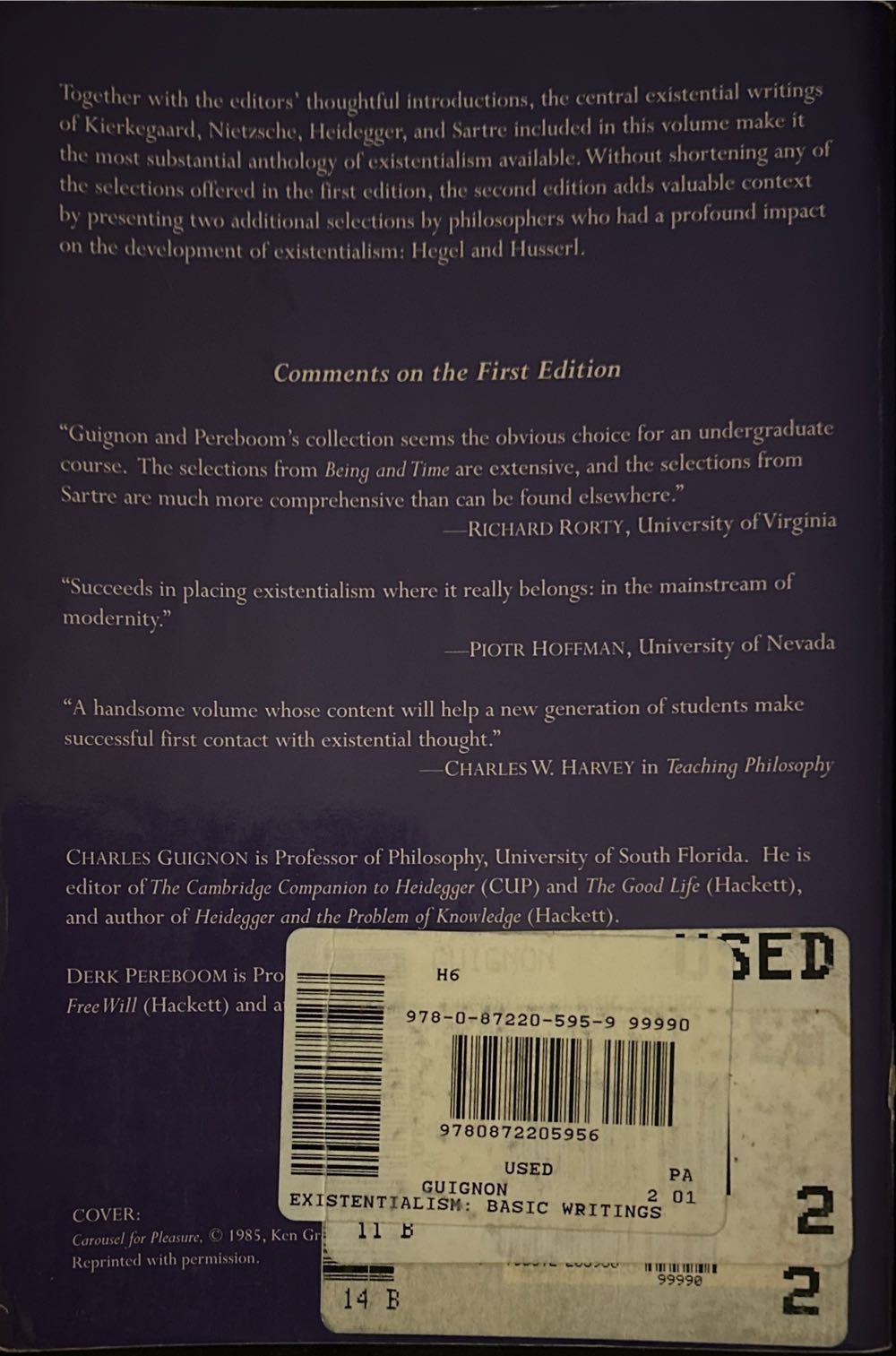Existentialism, Basic Writings (collection) - Edited By Guignon And Pereboom (Hackett Publishing - Paperback) book collectible [Barcode 9780872205956] - Main Image 2