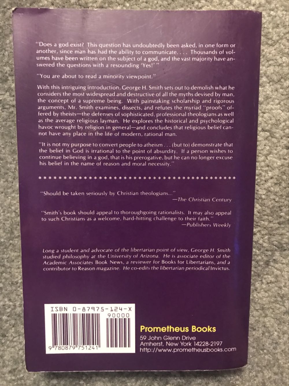Atheism: The Case Against God - George H. Smith (Pyr Books - Trade Paperback) book collectible [Barcode 9780879751241] - Main Image 2