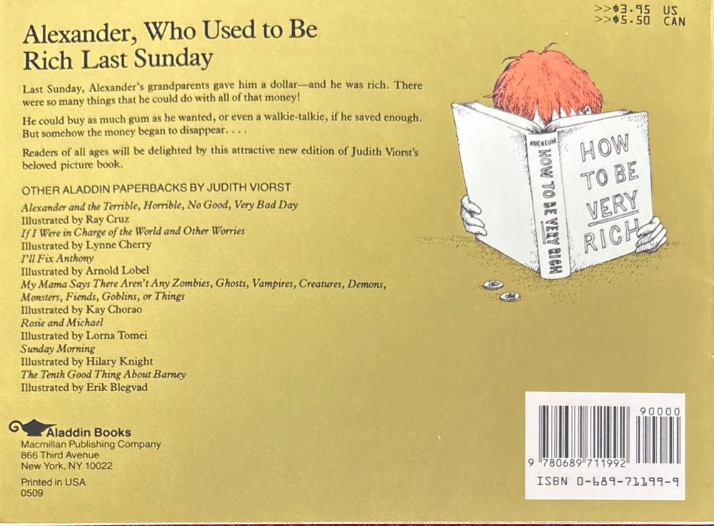 Judith Viorst: Alexander, Who Used To Be Rich Last Sunday - Judith Viorst (Aladdin Books - Paperback) book collectible [Barcode 9780689704765] - Main Image 2