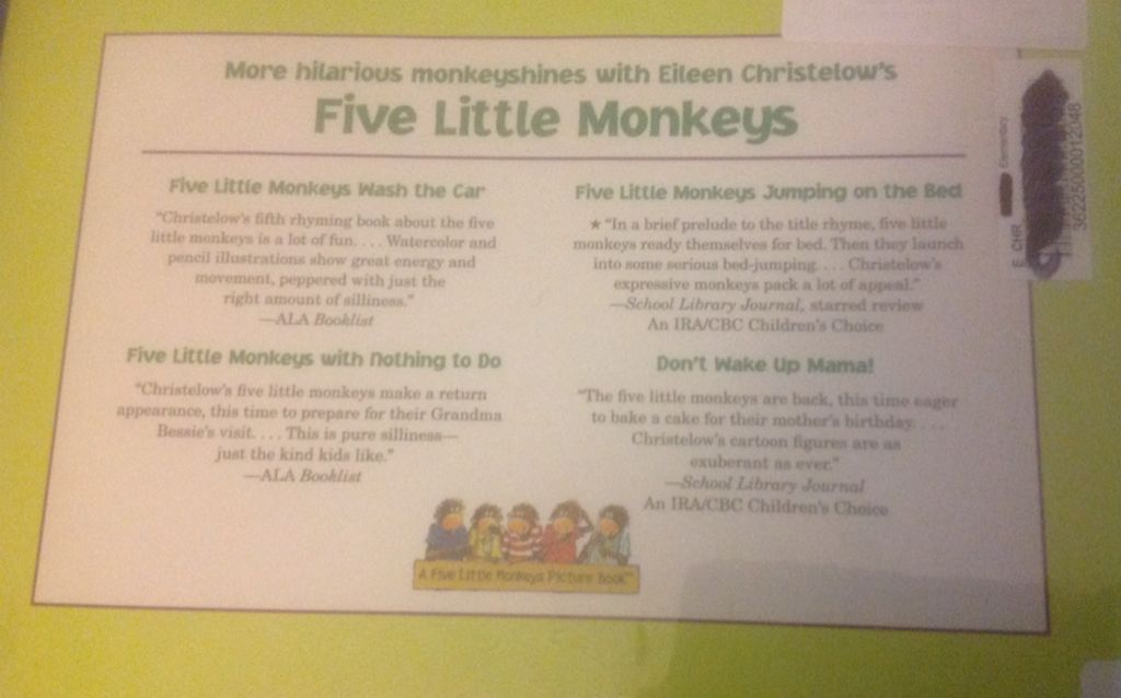 Five Little Monkeys Sitting In A Tree - Eileen Christelow (Monkeys - Hardcover) book collectible [Barcode 9780395544341] - Main Image 2
